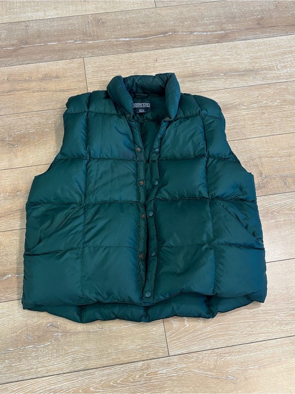 Vintage‎ Lands End Down Vest Large Green Quilted Puffer Pockets Gorpcore Retro